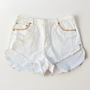 One Teaspoon White Denim High Rise Jean Shorts Size 31 Button Fly